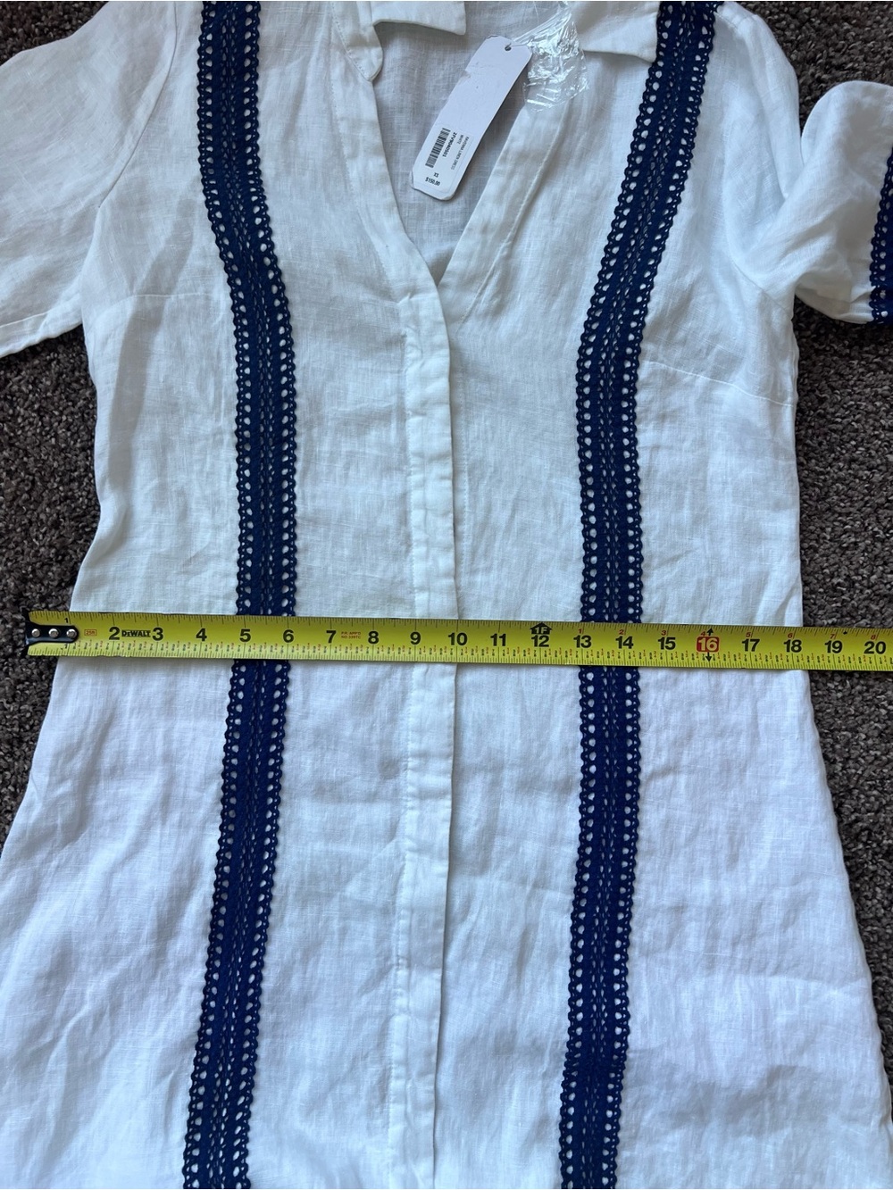 Soft Surroundings White Linen Maxi Dress with Navy Trim  dress for beach 100/% - Picture 4 of 6